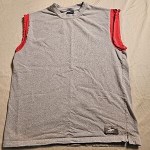 Vintage 90s Reebok Streetwear Muscle Tank Retro Heather Grey & Red Sleeveless M